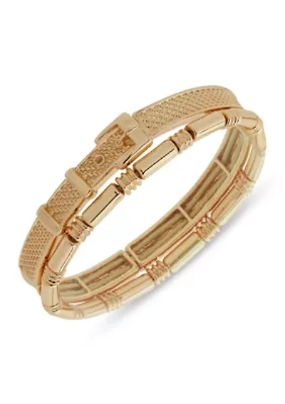 Gold Tone Buckle Stretch Bracelet Set
