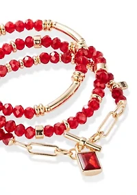 Gold Tone Red Beaded Bracelet Set