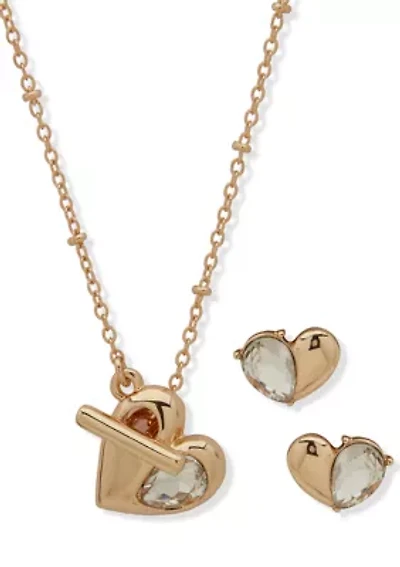 Crystal Heart Necklace and Earring Set