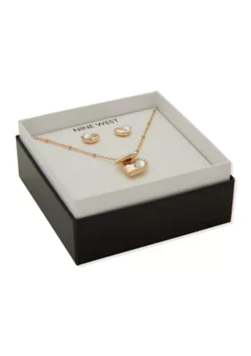 Crystal Heart Necklace and Earring Set