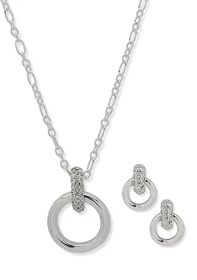 Silver Tone Crystal Necklace Earring Set