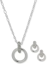 Silver Tone Crystal Necklace Earring Set 