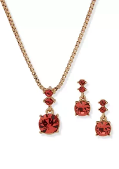 Red Gem Necklace Earring Set