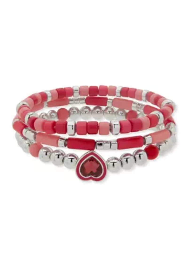 Pink Beaded Heart Stretch Bracelet