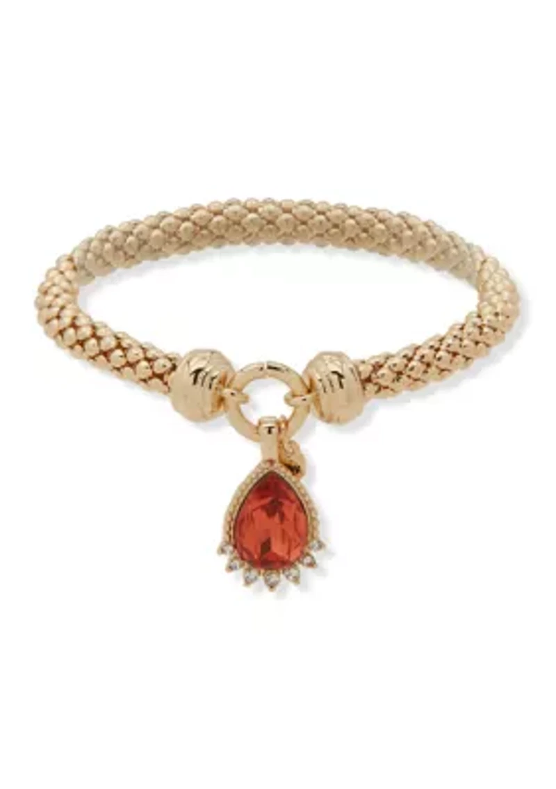 Red Crystal Stone Charm Stretch Bracelet