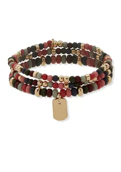 Gold-Tone Multi Dogtag Stretch Bracelet Set