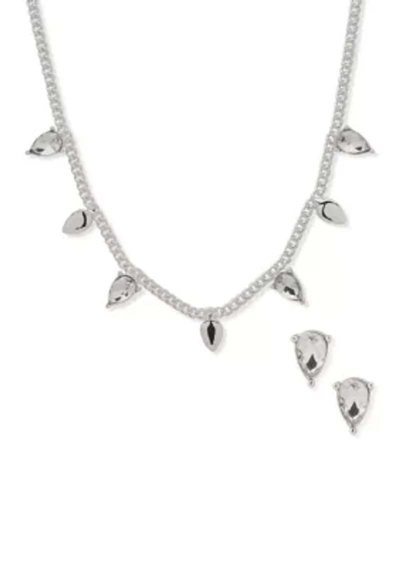 Crystal Silver Tone Necklace and Earring Set