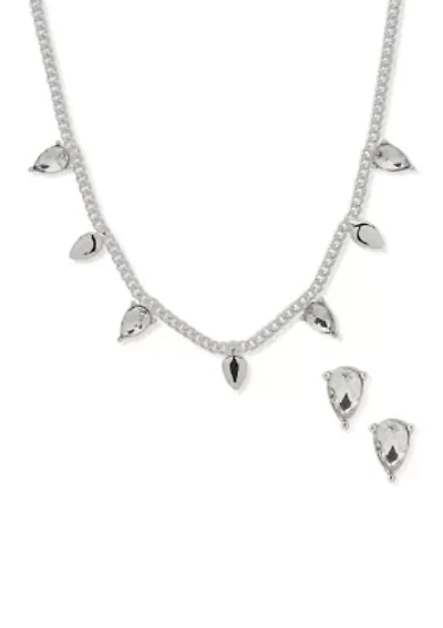 Crystal Silver Tone Necklace and Earring Set