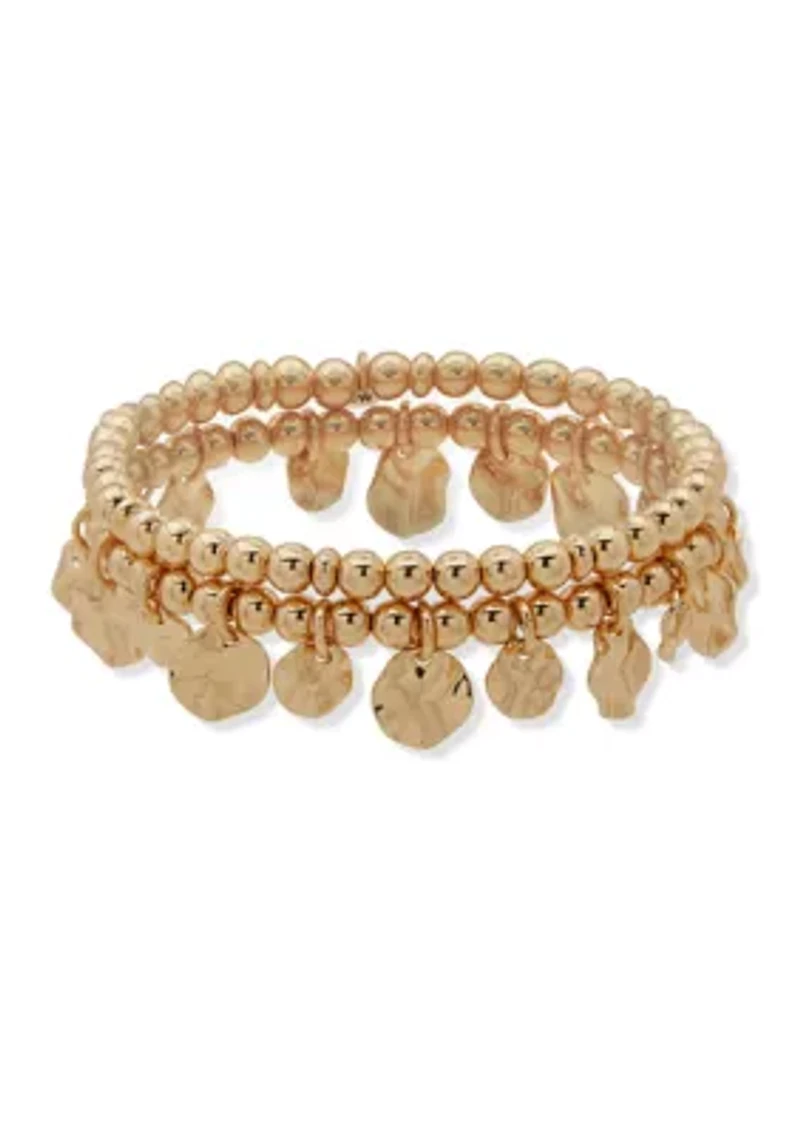Gold Tone Beaded Stretch Bracelet Set