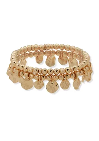 Gold Tone Beaded Stretch Bracelet Set