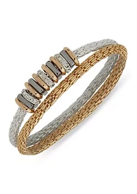  Tube Tri Tone Chain Stretch Bracelet Set