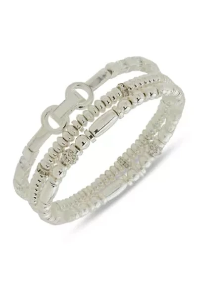 Silver Tone Crystal Beaded Stretch Bracelet Set