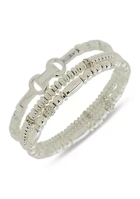 Silver Tone Crystal Beaded Stretch Bracelet Set