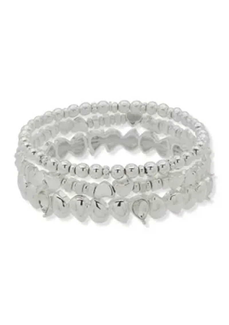 Beaded Heart Stretch Bracelet Set