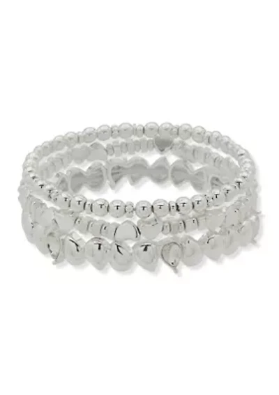 Beaded Heart Stretch Bracelet Set