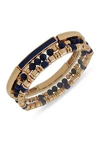  Blue Beaded Gold Tone Stretch Bracelet Set