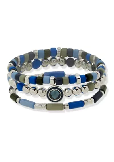 Silver Tone Multi Beaded Stretch Bracelet Box Set