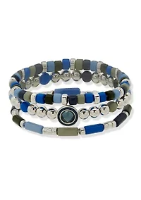 Silver Tone Multi Beaded Stretch Bracelet Box Set