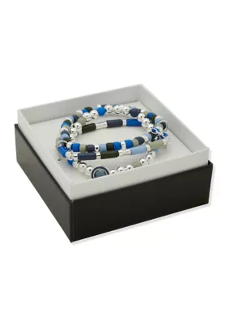 Silver Tone Multi Beaded Stretch Bracelet Box Set
