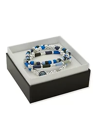 Silver Tone Multi Beaded Stretch Bracelet Box Set