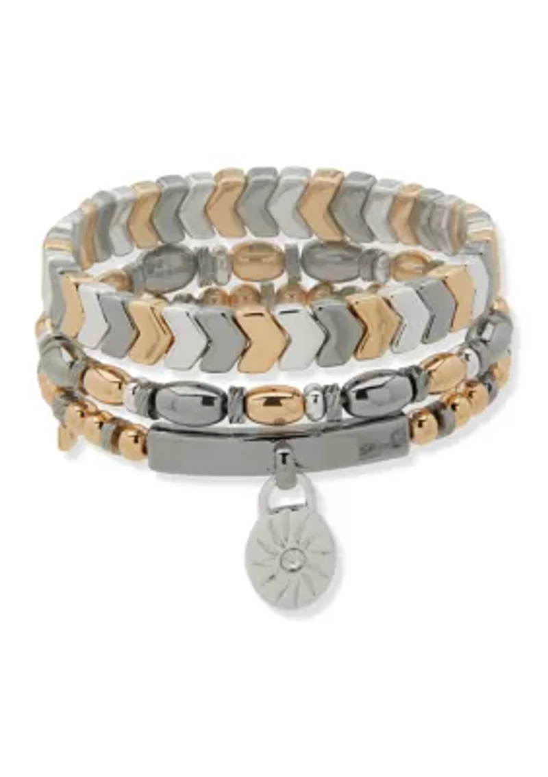 Tri-Tone Charm Stretch Bracelet Set