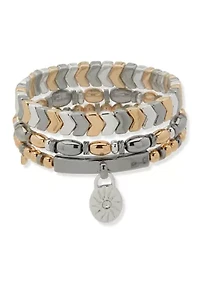 Tri-Tone Charm Stretch Bracelet Set