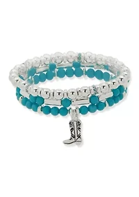 Cowboy Boot Charm Blue Beaded Bracelet Set