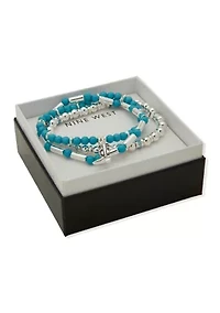Cowboy Boot Charm Blue Beaded Bracelet Set