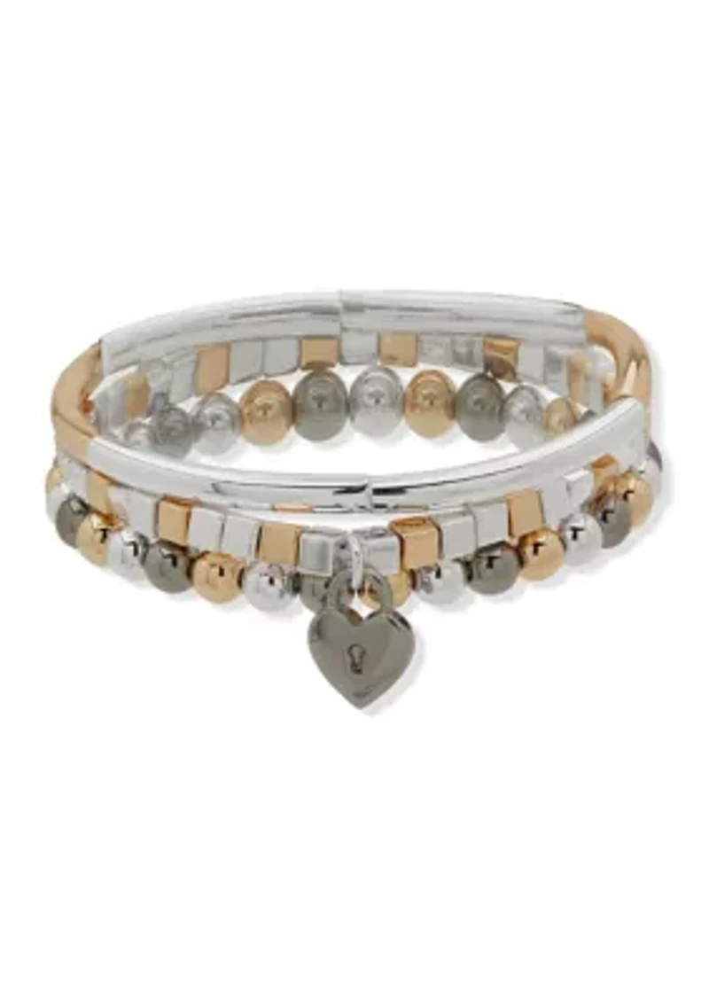 Tri Tone Multi Heart Stretch Bracelets