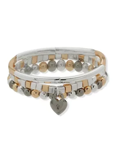 Tri Tone Multi Heart Stretch Bracelets