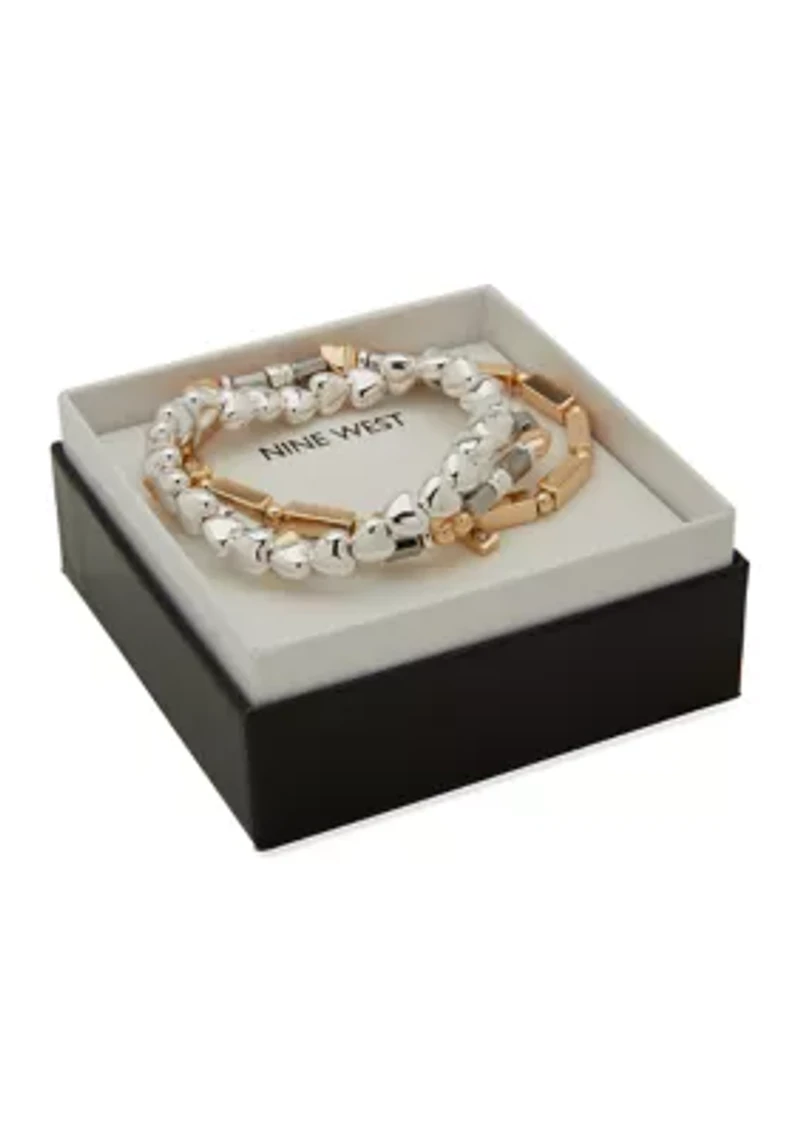 Trie-Tone Metal Heart Bracelet Set