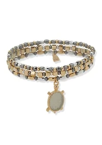 Tri Tone Beaded Turtle Charm Bracelet Set