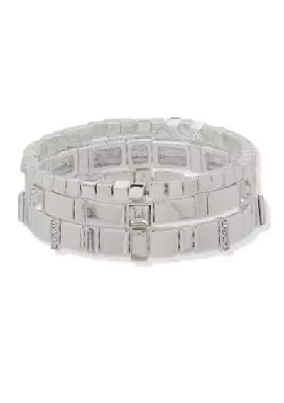 Silver Crystal Tile Stretch Bracelet Set