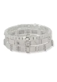 Silver Crystal Tile Stretch Bracelet Set