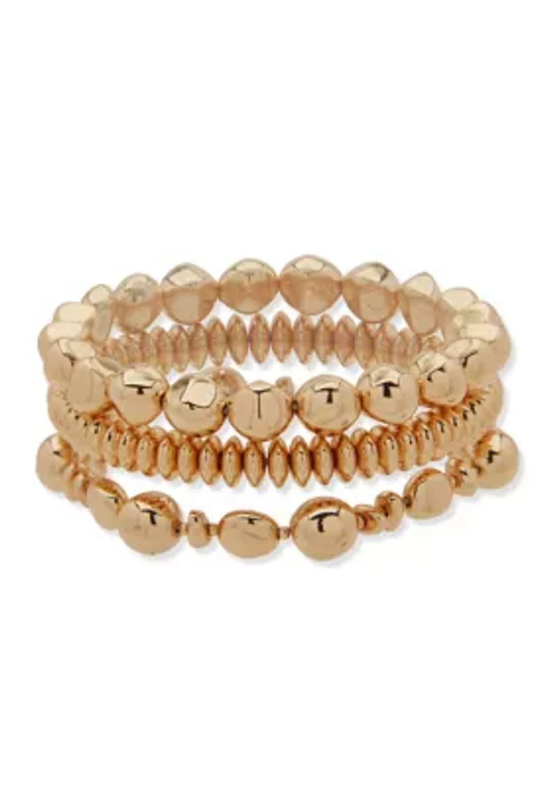 Beaded Puffy Gold Tone Stretch Bracelet Set