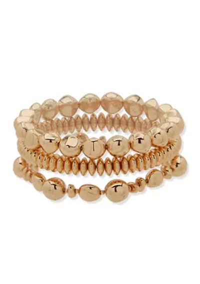 Beaded Puffy Gold Tone Stretch Bracelet Set