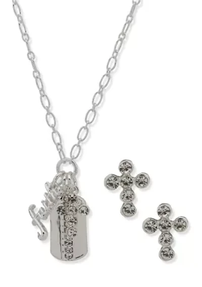Crystal Faith Dogtag Necklace and Earrings Set