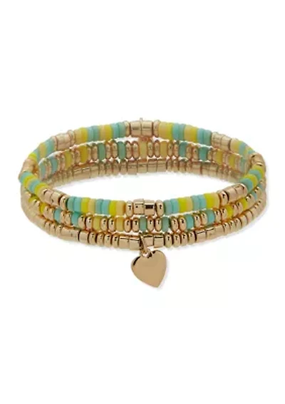 Gold Tone Heart Stretch Bracelet Set