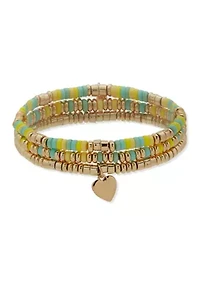 Gold Tone Heart Stretch Bracelet Set