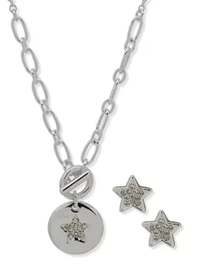 Silver Tone Star Necklace and Earring Set