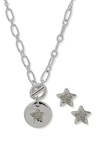 Silver Tone Star Necklace and Earring Set