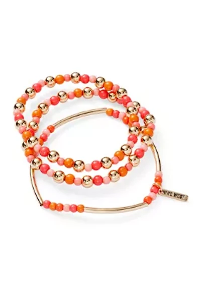 Beaded Gold Tone Stretch Bracelet Set