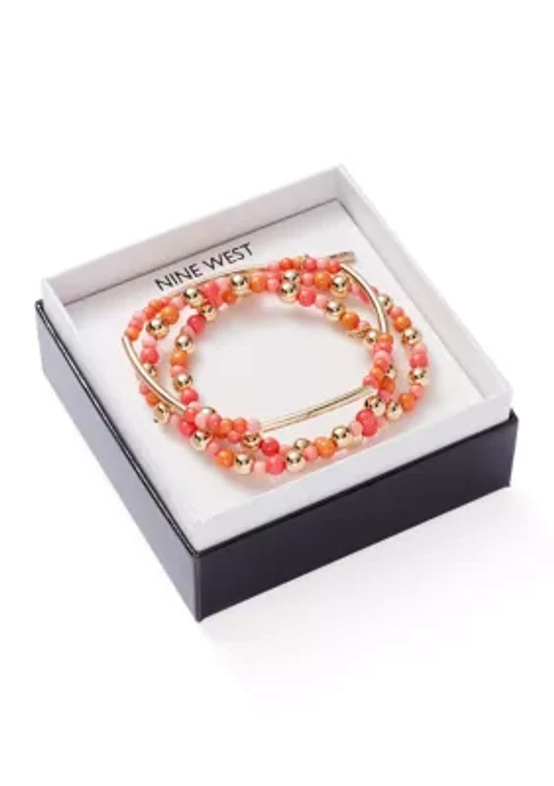Beaded Gold Tone Stretch Bracelet Set