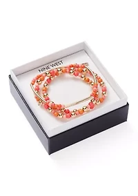Beaded Gold Tone Stretch Bracelet Set