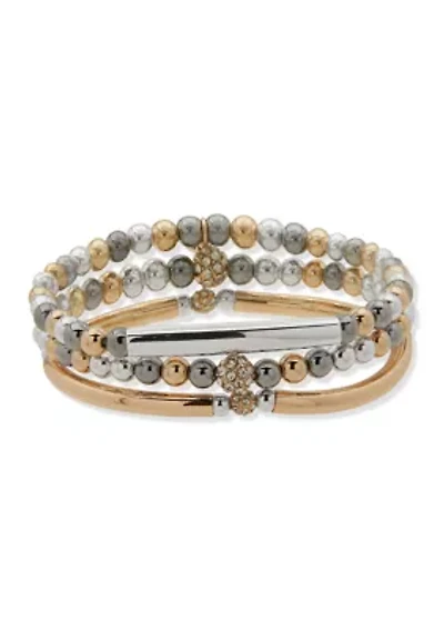 Tri-Tone Crystal Beaded Stretch Bracelet Set