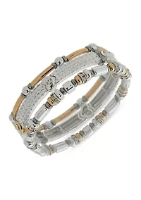 Trio Tone Three Heart Stretch Bracelet Set