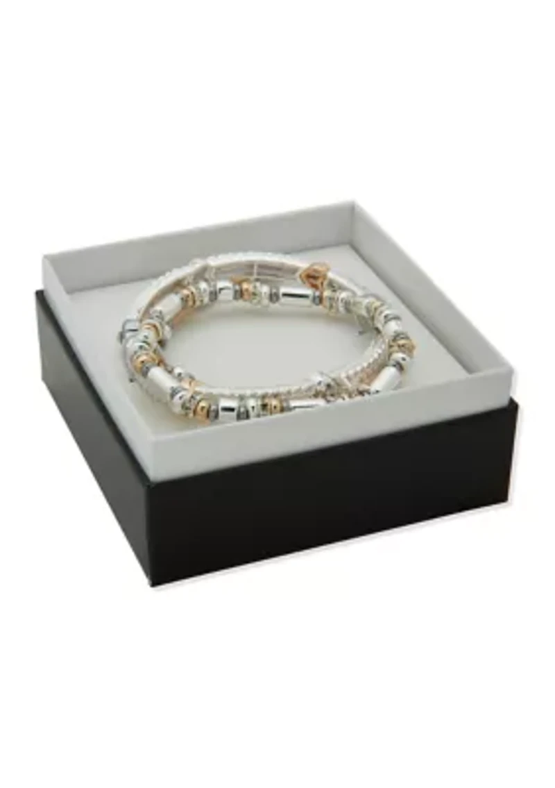 Trio Tone Three Heart Stretch Bracelet Set
