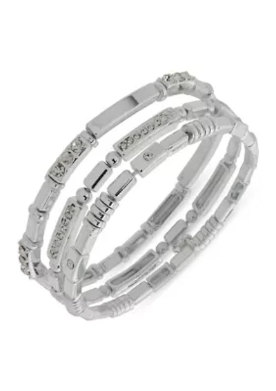 Silver Tone Rectangle Stretch Bracelet Set Box