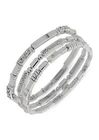 Silver Tone Rectangle Stretch Bracelet Set Box