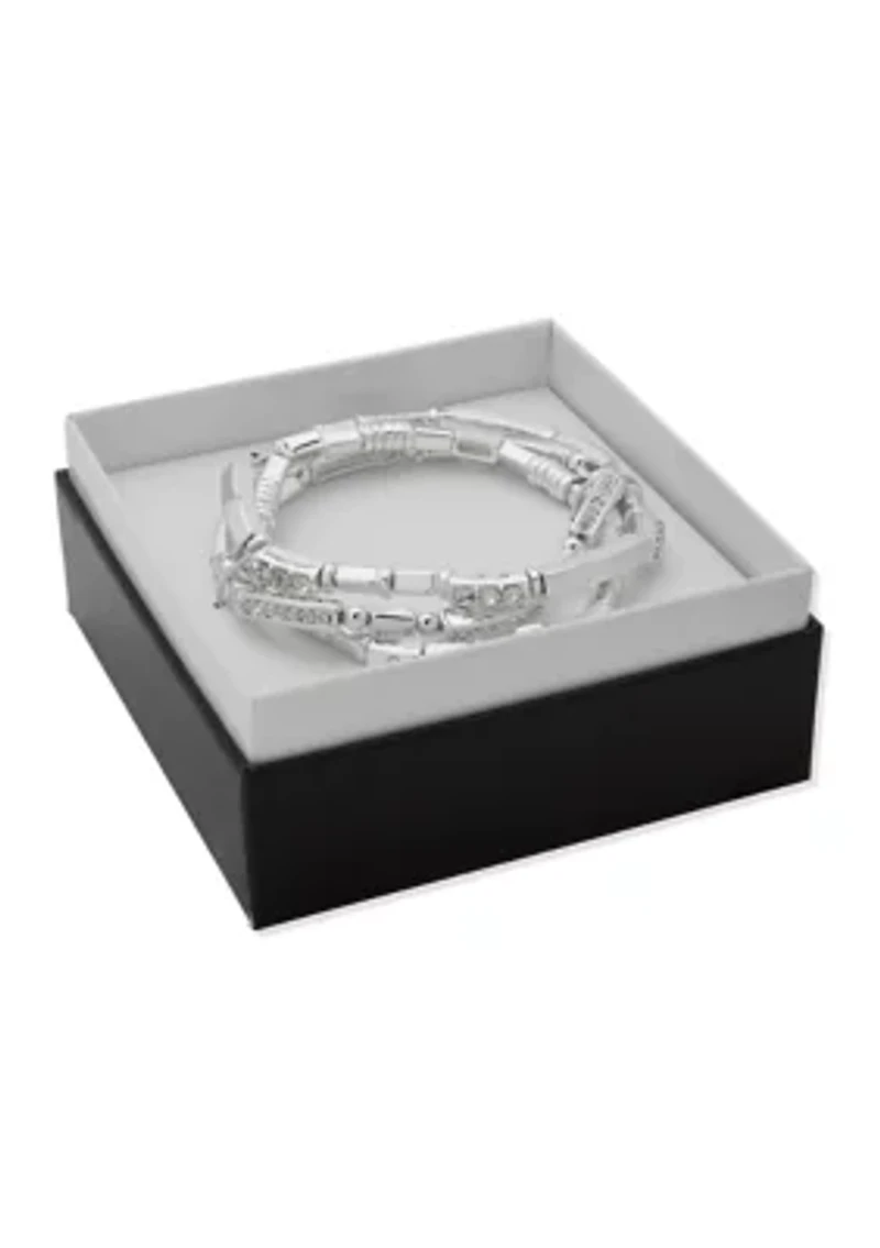 Silver Tone Rectangle Stretch Bracelet Set Box